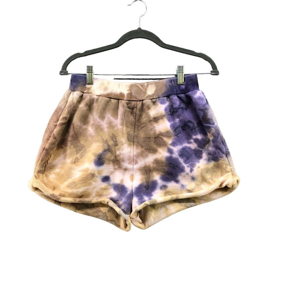 Ragdoll LA Tie Dye Sweat Shorts Womens M High Rise‎ Brown Purple Fleece Lounge